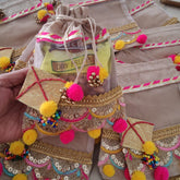 Handmade Jute Transparent Kite Potli Bags with Fancy Rajasthani Couple Dolls Hand Work Potli Handbag, Lohri/Sankranti Favor, Return Gifts